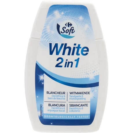 Carrefour soft dentifrice blancheur 2 en 1 100ml