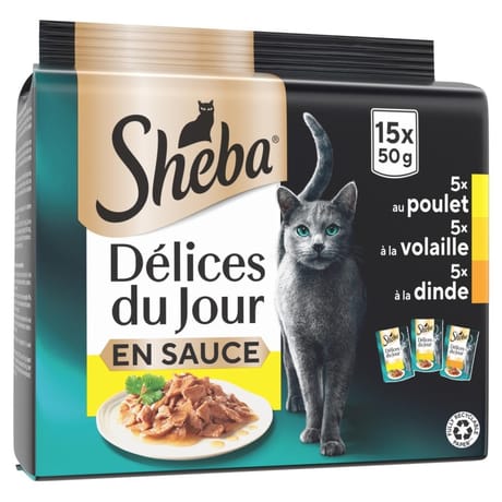 Sheba pâtée pour chat délices du jour à la volaille en sauce 15x50g