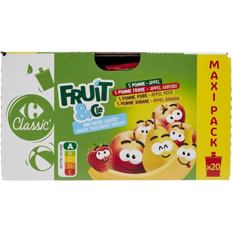 Carrefour classic' compote assortiment sans sucres ajoutés les 20 gourdes de 90g