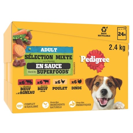 Pedigree pâtée pour chien 4 variétés en sauce 24x100g