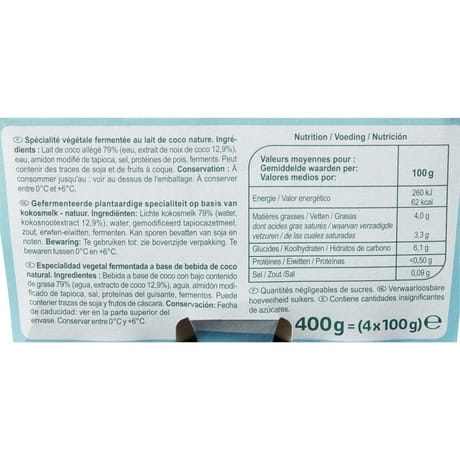 Carrefour sensation yaourt lait de coco nature 4x100g