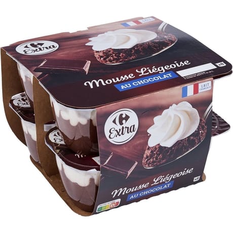 Carrefour extra mousse liégeois au chocolat 8x80g
