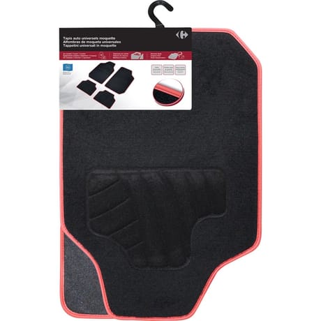Carrefour tapis auto universel moquette rouge et noir