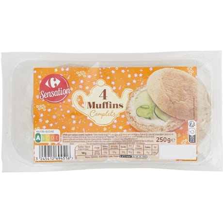 Carrefour sensation 4 muffins complets 250g