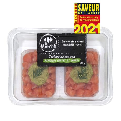 Tartare de saumon asperges vertes et câpres carrefour 160g