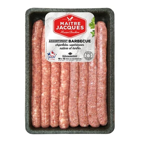 Assortiment barbecue chipolatas supérieures nature et herbes 640g Maitre Jacques