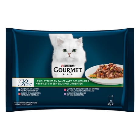 Gourmet perle sachets repas pour chats adultes - les filettines avec des légumes 4x85g