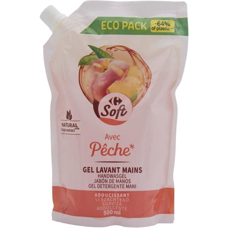 Carrefour soft recharge gel lavant mains pêche 500ml