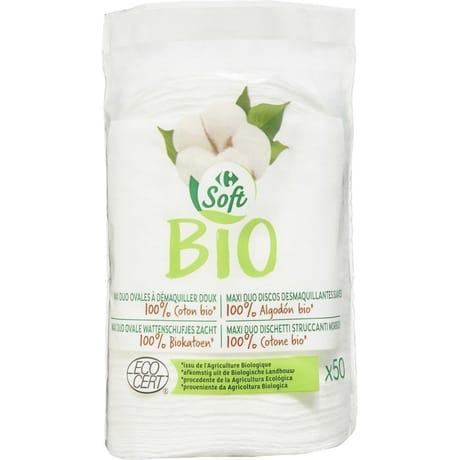 Carrefour soft bio coton maxi duo ovales à démaquiller doux x50