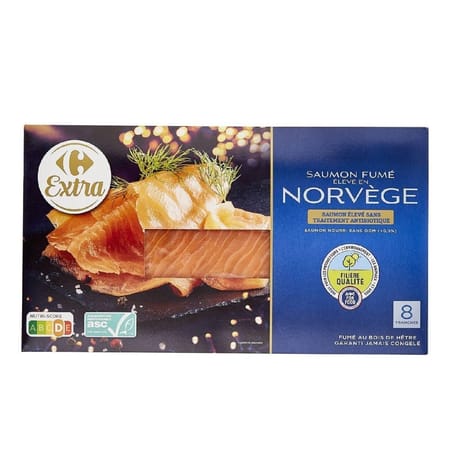 Carrefour extra saumon fumé élevé en Norvège 8 tranches 300g