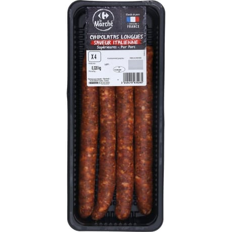 Chipolatas longues saveur italienne x4 320g Carrefour le marché