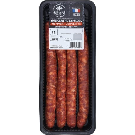 Carrefour le marché chipolatas au piment d'espelette x4 320g
