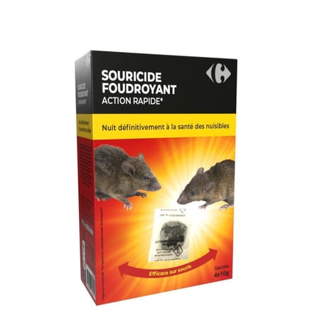 Souricide foudroyant alphachloralose Carrefour 4*10g=40g