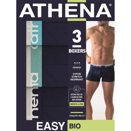 Lot de 3 boxers Easy Bio homme Athena MARINE - 2500 MARINE X3 T4