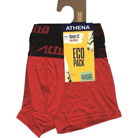 Lot de 2 boxers microfibre garçon - ecosport Athena 1000 - ROUGE / NOIR 4/5 ANS