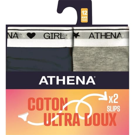 Lot de 2 slips Girl by Athèna 2500 BLANC + BLEU PASTEL 8 ANS