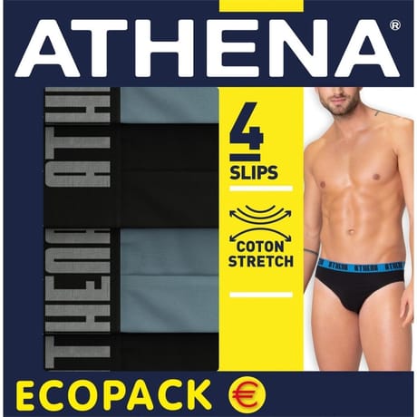Lot de 4 slips basic colors homme Athena 2400 NOIR/ GRIS / NOIR / GRIS T3