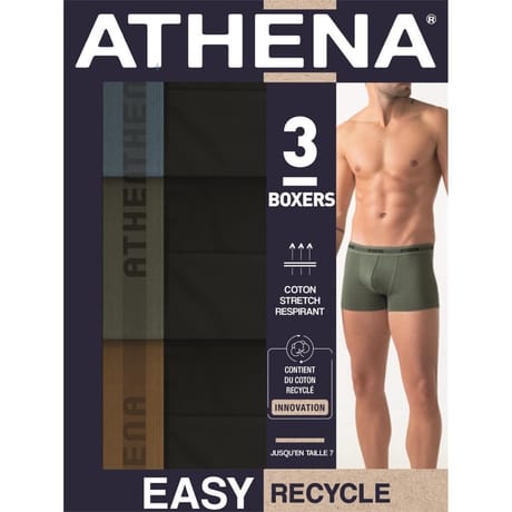 Lot de 3 boxers Easy Recycle homme Athena 2500 NOIR X 3 T4