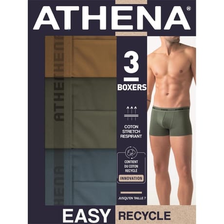 Lot de 3 boxers Easy Recycle homme Athena 2510 BLEU/KAKI/CARAMEL T6