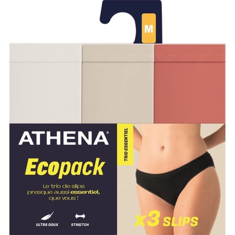 Lot de 3 slips ligne Ecopack Athena 2520 BLANC/SKIN/CORAIL L