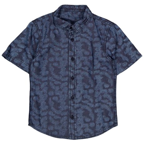 Chemise manches courtes garçon BLEU AOP FEUILLES 14 ANS