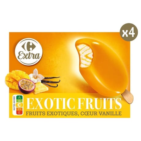 Carrefour extra 4 bâtonnets glace fruits exotiques 312g
