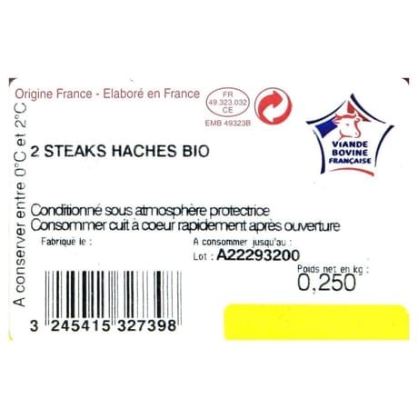 Steak haché façon bouchère bio 15% X2 250g Carrefour