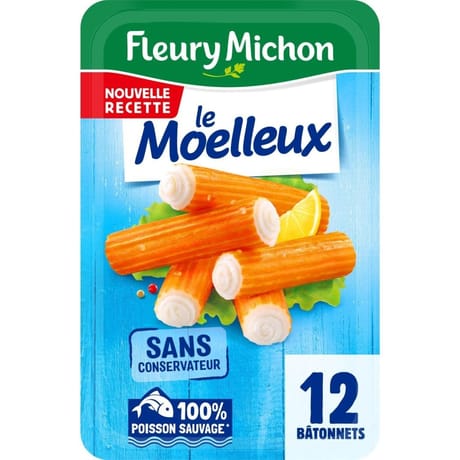Fleury michon 12 bâtonnets surimi moelleux 180g