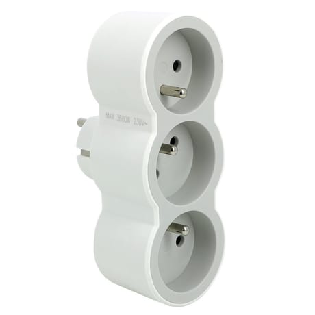 Multiprise 3 prises frontal blanc gris