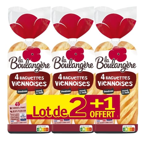 La Boulangère 4 baguettes viennoises lot 2+1 offert 1020g
