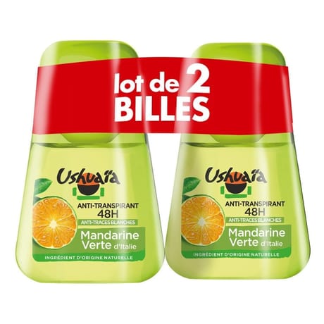 Ushuaia anti-transpirant 48h bille mandarine verte 2x50ml
