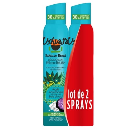Ushuaïa déodorant 48h argil acai aérosol 2x200ml