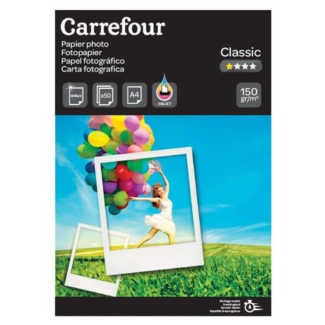 Carrefour 50 feuilles de papier photo brillant - a4 - 150 g/m - jet d'encre CRF1504