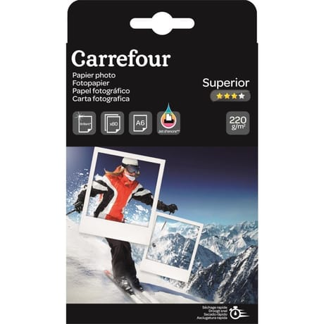 Carrefour 80 feuilles de papier photo brillant - a6 - 220 g/m - jet d'encre CRF2206