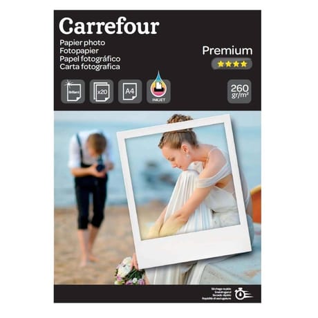 Carrefour 20 feuilles de papier photo brillant - a4 - 260 g/m - jet d'encre CRF2604