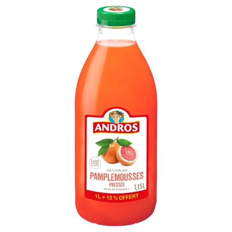 Andros jus de pamplemousses roses pressés 1l+15% offert