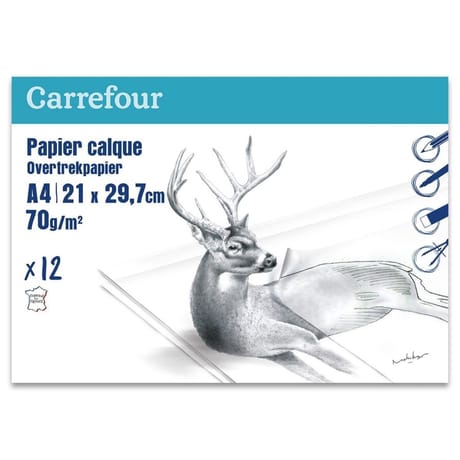 Carrefour pochette papier calque 210x297 12 feuilles 70 grammes