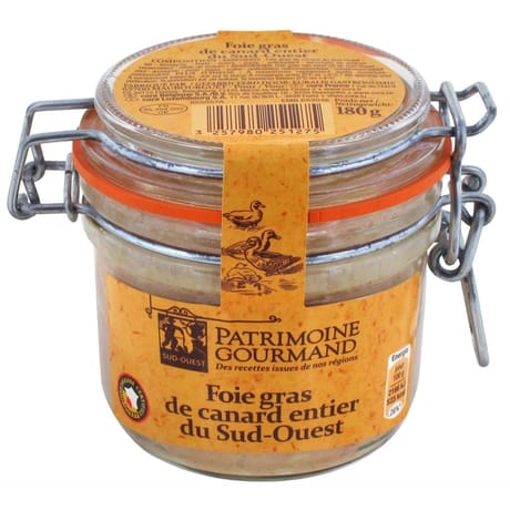 Patrimoine gourmand foie gras de canard entier du sud-ouest bocal 180g