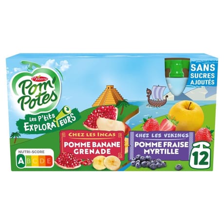 Pom'Potes compotes gourdes les p'tits explorateurs incas et vikings 12x90g