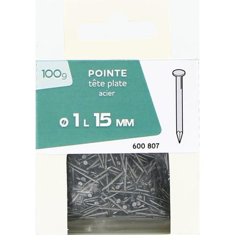 Pointe tête plate acier 1x15mm 100 gr