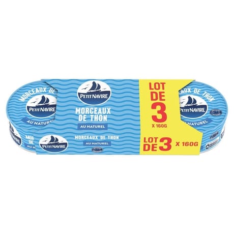 Petit navire morceaux de thon naturel demarche responsable 3x112g 480g