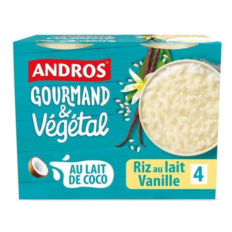 Andros gourmand & végétal riz au lait coco vanille de Madagascar 4x100g