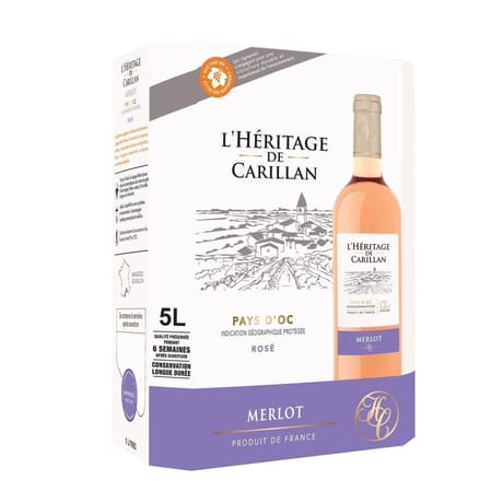 L'Héritage de Carillan vin rosé Languedoc Roussillon igp Merlot 5l