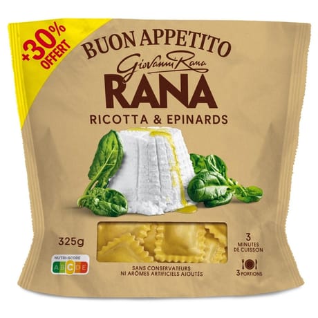 Rana pâtes fraiches ravioli ricotta et épinards +30% offert 325g