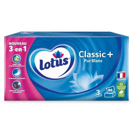 Lotus mouchoirs boite classic+pur blanc 3 en 1 x80