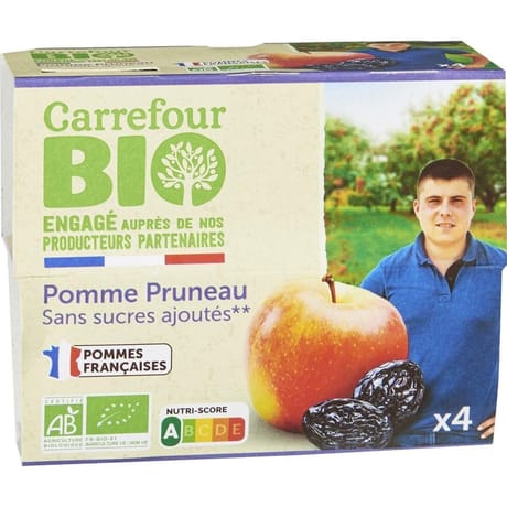 Carrefour bio compotes pomme pruneau bio sans sucre ajoutés x4 - 400g