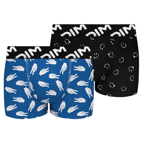 Lot de 2 boxers garçon micro recyclée Dim AM4 PEACE/SMILEY/NOIR 16 ANS