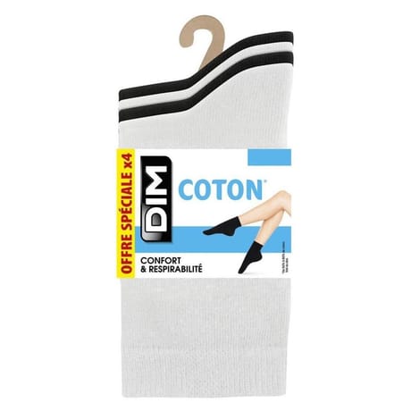 4 paires de socquettes coton femme DIM 0C9 BLANC/NOIR T39\42