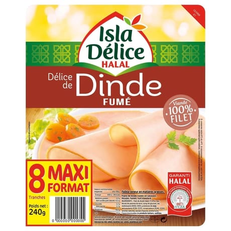 Isla Délice délice de dinde fumé 100% filet halal 8 tranches 240g