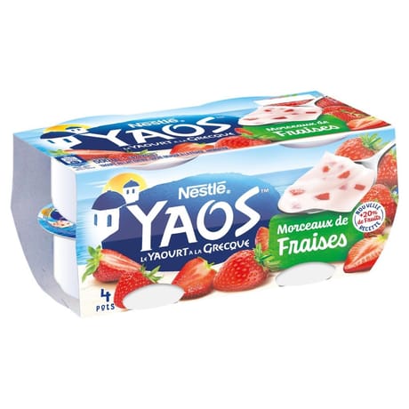Yaos yaourt à la grecque morceaux fraise 4x125g